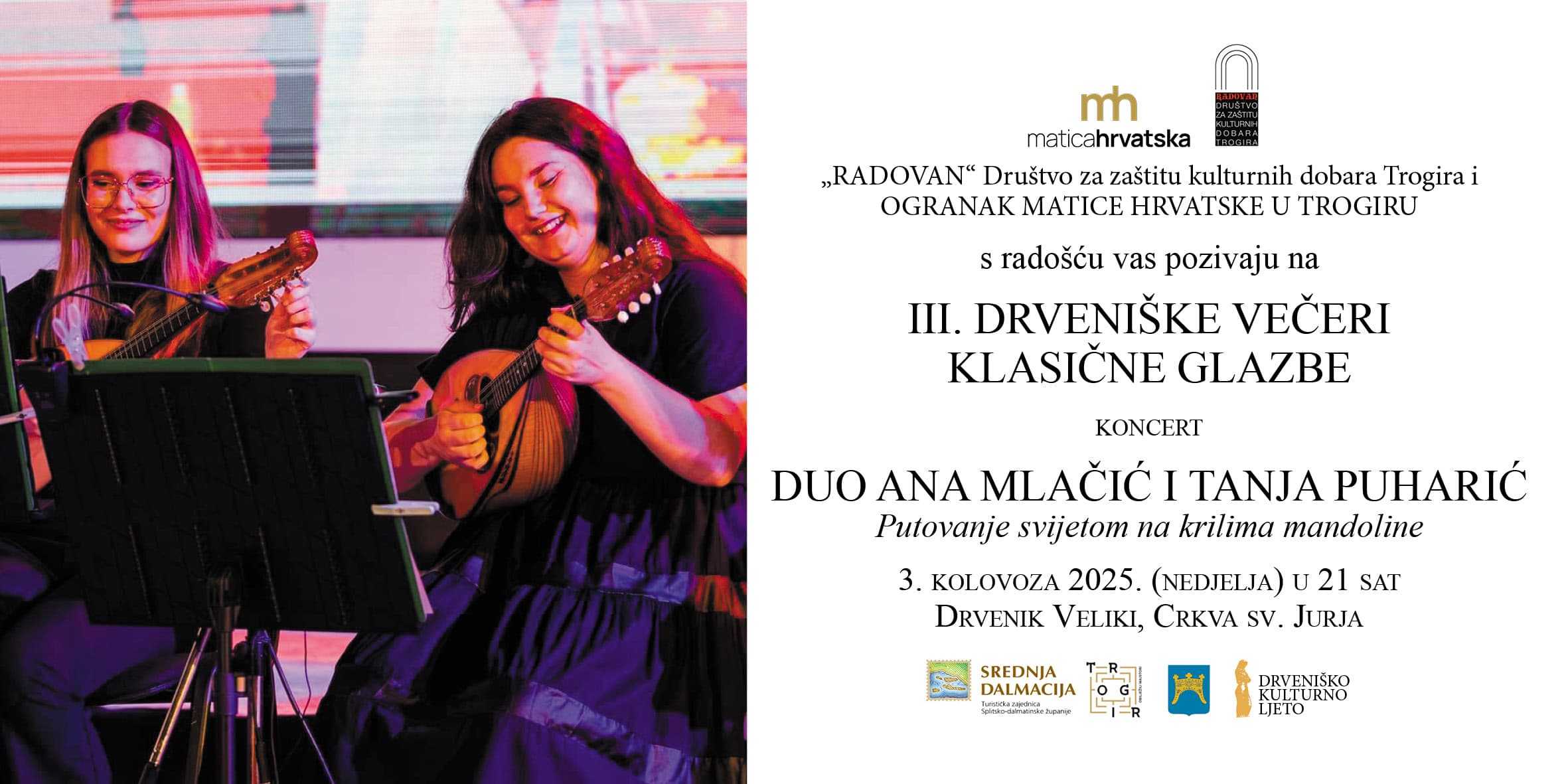Drveniške večeri klasične glazbe: Duo Ana Mlačić i Tanja Puharić