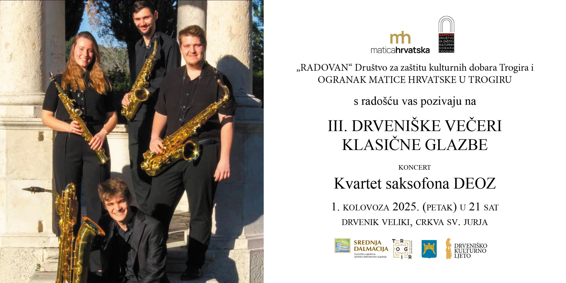 III. Drveniške večeri klasične glazbe – Koncert Kvarteta DEOZ